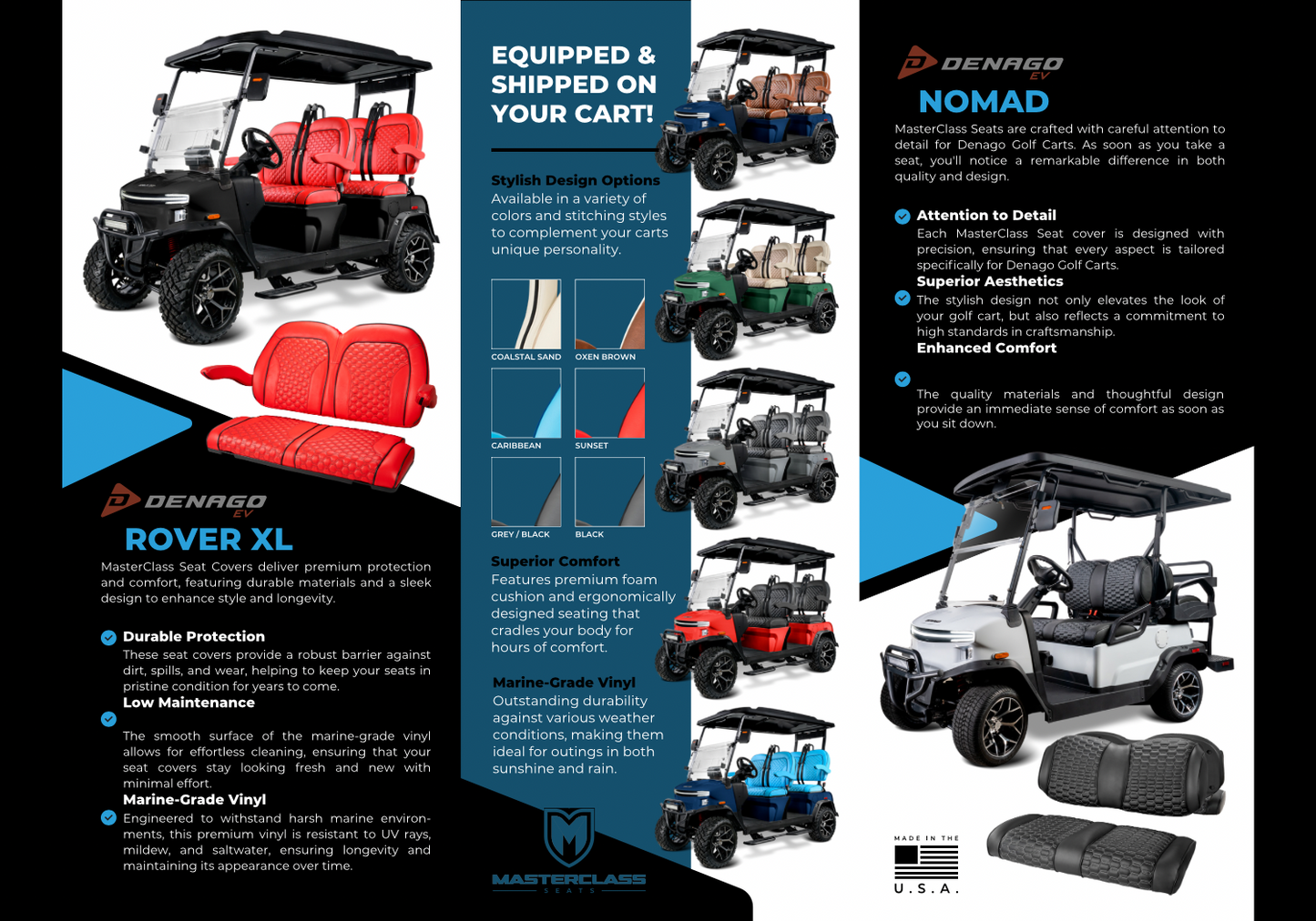 MasterClass Seat Covers – Custom OEM Seats for Denago Golf Carts (Shipping Included)