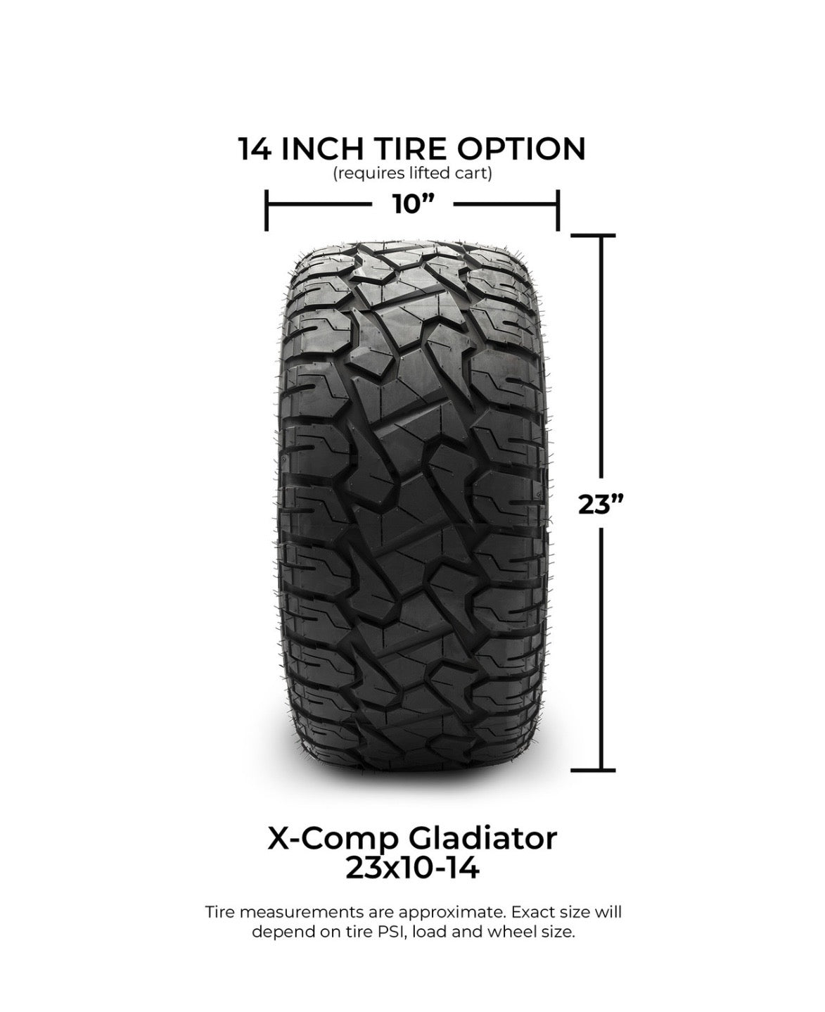 Xcomp® Gladiator 23x10-R14 Steel Belted Radial Golf Cart Tire